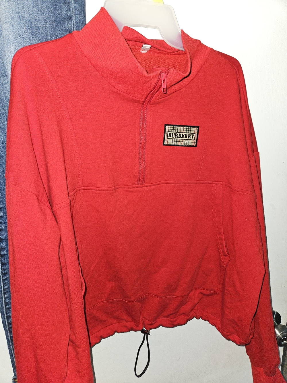 Burberry Red Quarter-Zip Pullover with Logo Patch